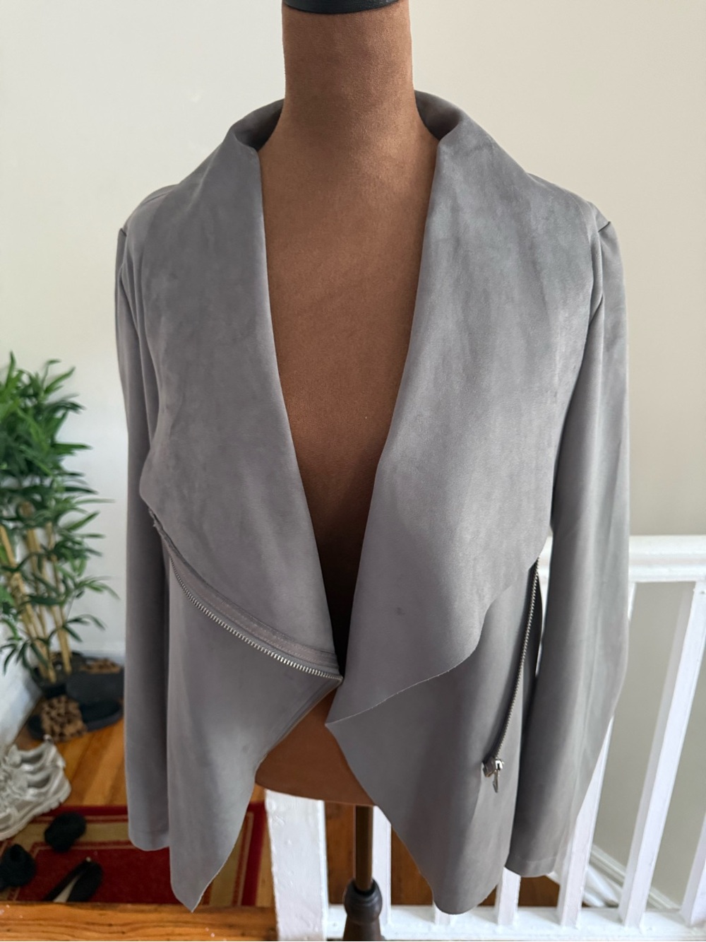 Philosophy Draped Suede-Look Moto Jacket - Gray